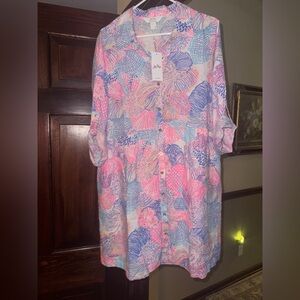 NWT LILLY PULITZER Shaela linen dress multi roar of the seas size S or L pink
